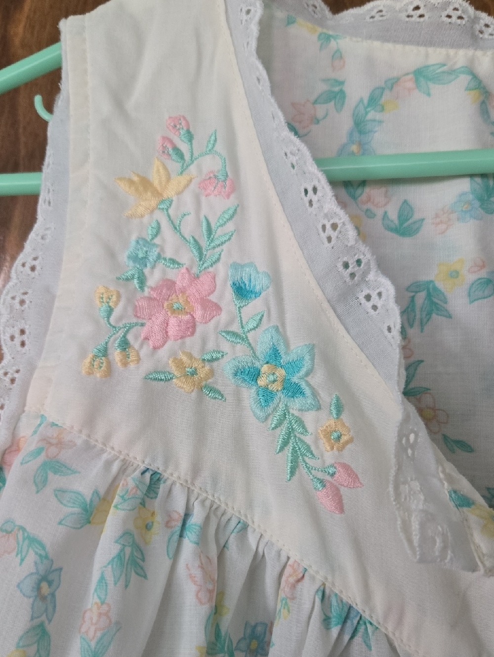 Vintage Quiet Moments Floral Eyelet Nightgown - Pastel Floral - Picture 4 of 5